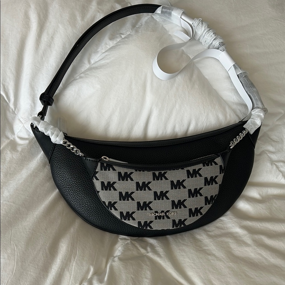 Michael Kors Black and White Logo Shoulder Bag